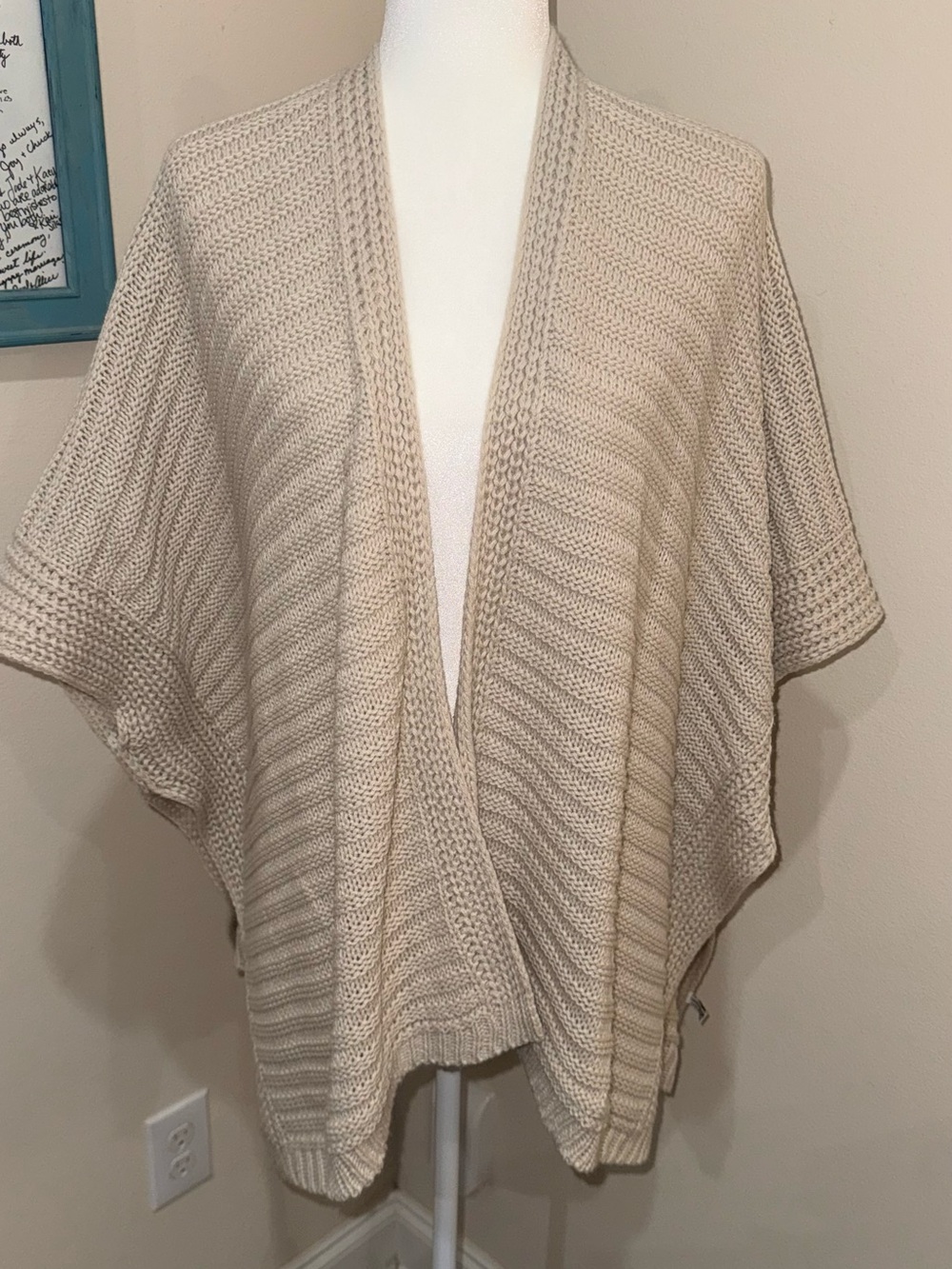 Cream Knit Open-Front Women's Sweater Poncho